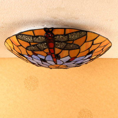 Europäische Tiffany Orange Libelle Glas 2/3 Licht Unterputz Deckenleuchte 