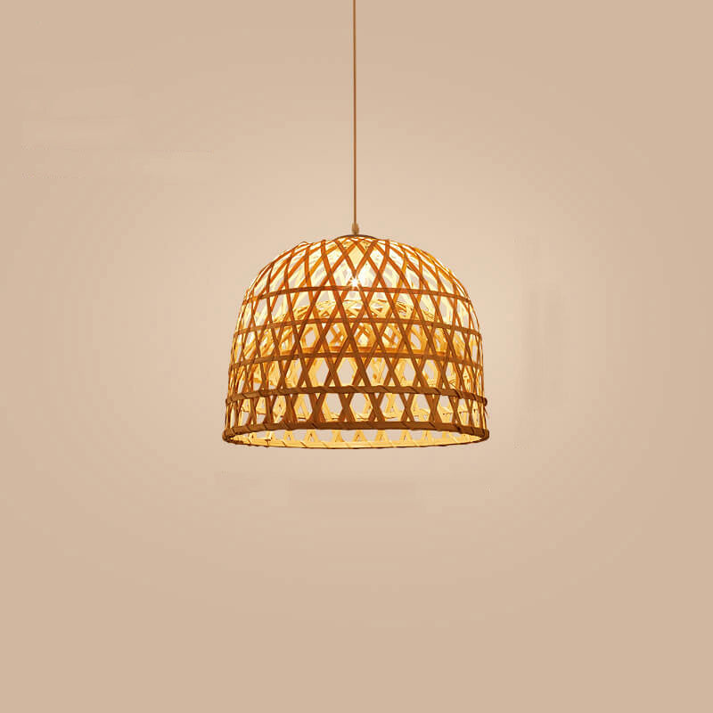 Modern Bamboo Weaving Dome Shape 1-Light Pendant Light