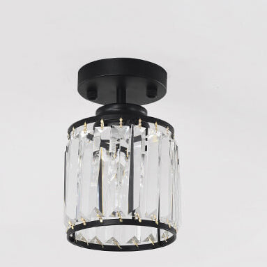 Modern Iron Crystal Cylindrical 1-Light Semi-Flush Mount Ceiling Light