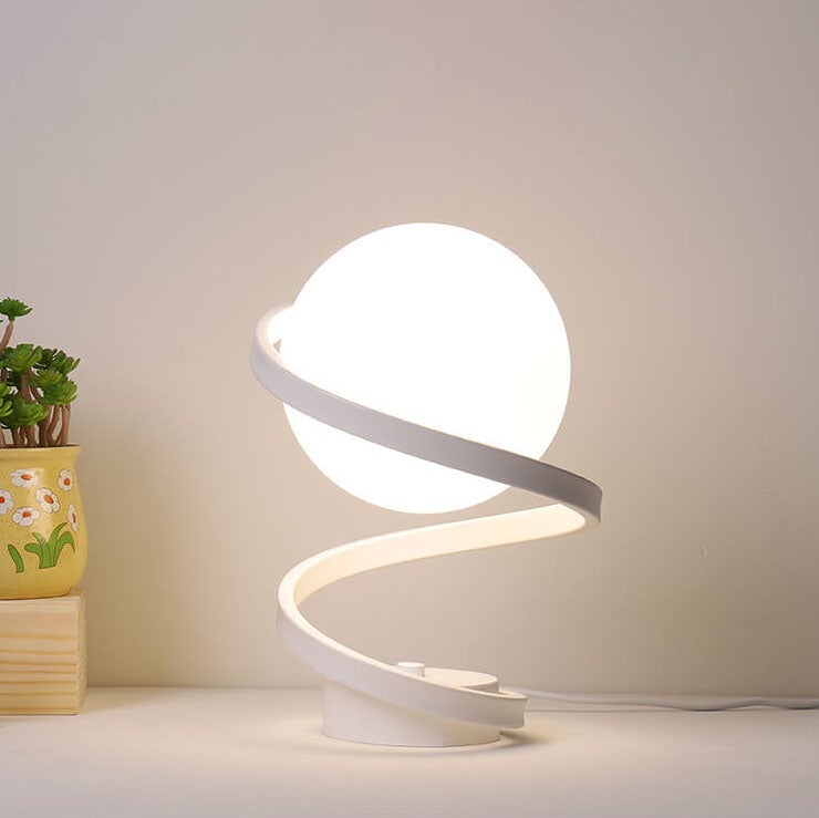 Modern Milky White Glass Spiral 1-Light LED Table Lamp