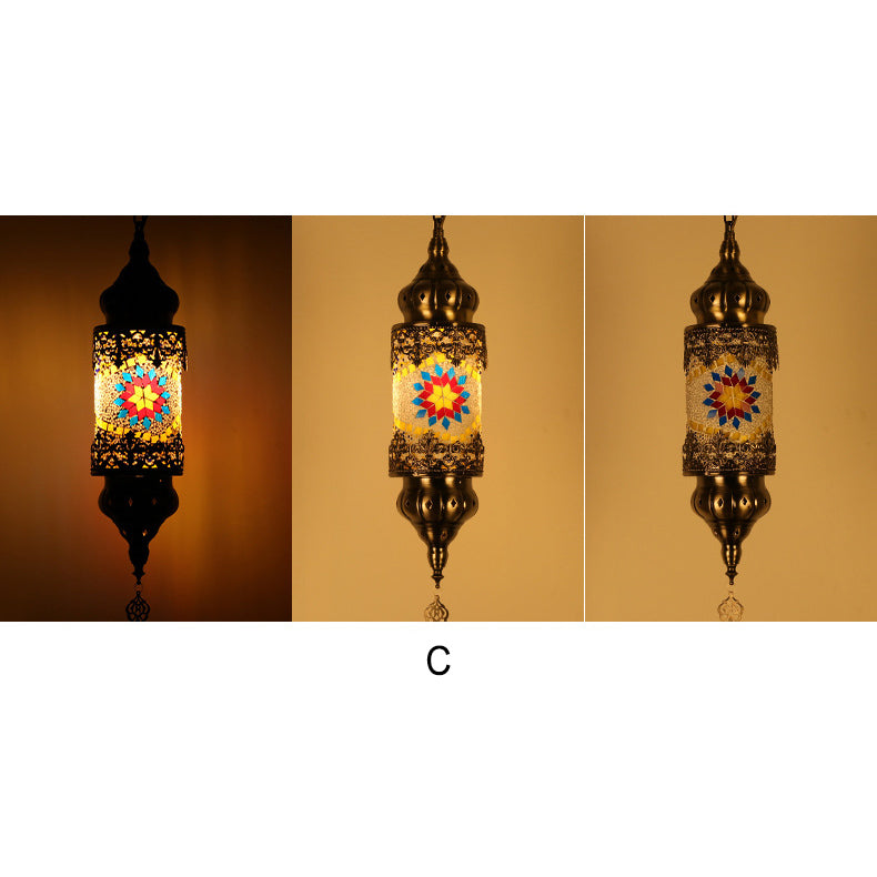 Vintage Southeast Asian Style Iron Glass 1-Light Pendant Light