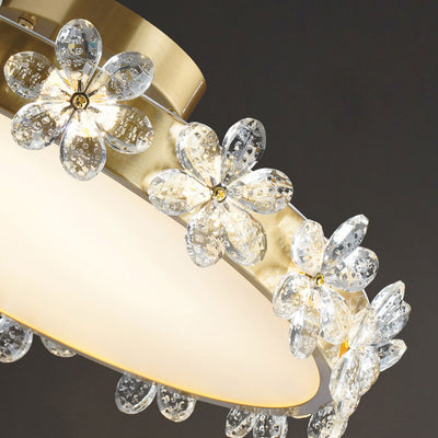 Modern Luxury Round Crystal Floral Edge LED Flush Mount Ceiling Light