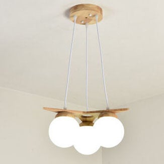 Modern Solid Wood Frosted Glass Ball 3/5 Light Chandelier