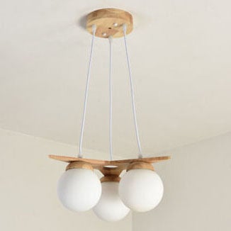 Modern Solid Wood Frosted Glass Ball 3/5 Light Chandelier