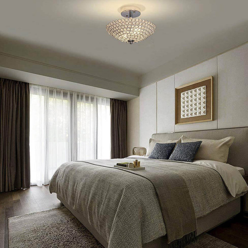 Modern Minimalist Half Circle Crystal 2-Light Chandelier Flush Mount Ceiling Light