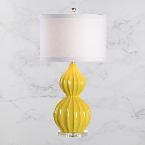 Creative Decorative White Ceramic Gourd 1-Light Table Lamp