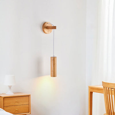 Nordic Minimalist Solid Wood Cylinder Column LED Wall Sconce Lamp
