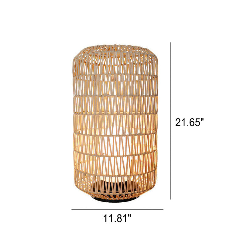 Japanese Simple Rattan Column Waterproof 1-Light Outdoor Lawn Floor Lamp