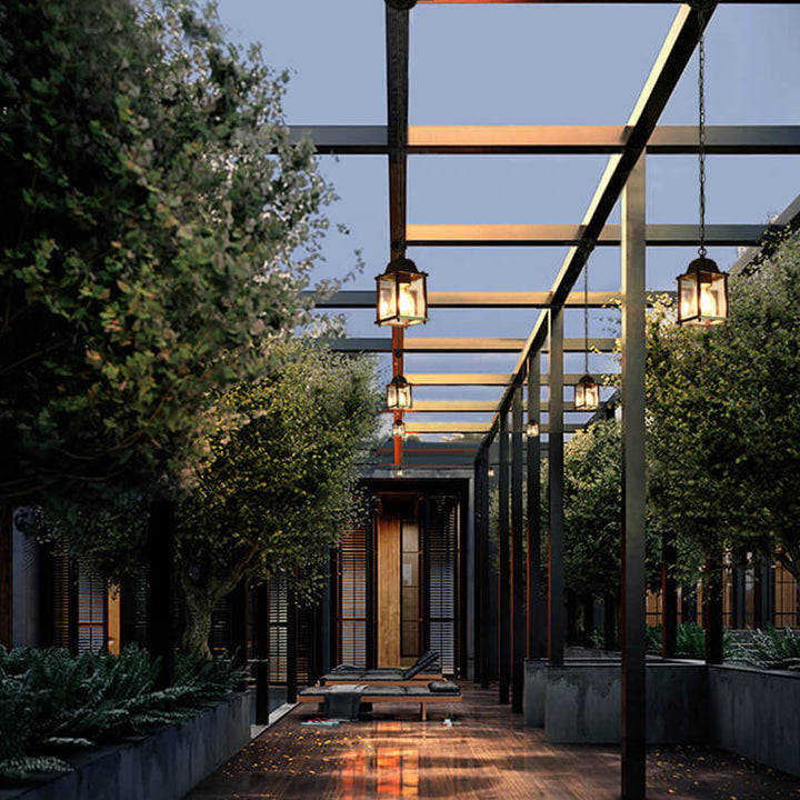 Simple American Square Glass Aluminum 1-Light Outdoor Waterproof Pendant Light
