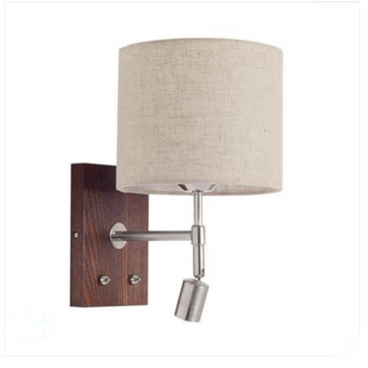 Aplique de pared de 1 luz con base de madera y pantalla de tela moderna 