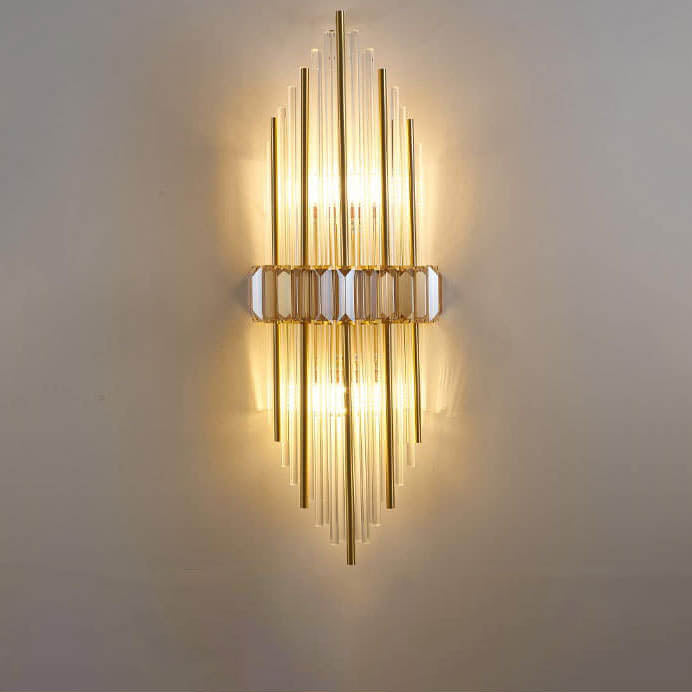 Moderne Wandleuchte mit zwei Lichtern aus Messing und Kristall, Röhrenform 