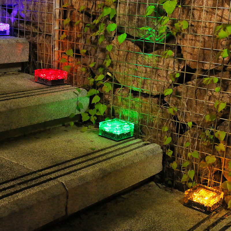 Solar LED Ice Brick Waterproof Glass Ground Light Garden Light