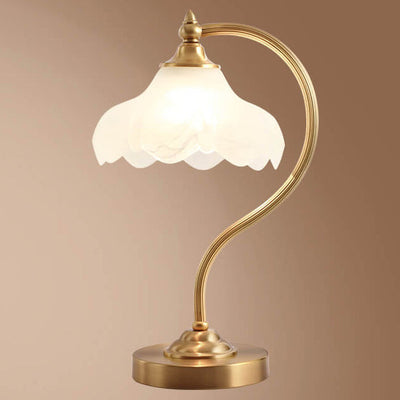 Vintage Brass Glass Petal Shade 1-Light Table Lamp