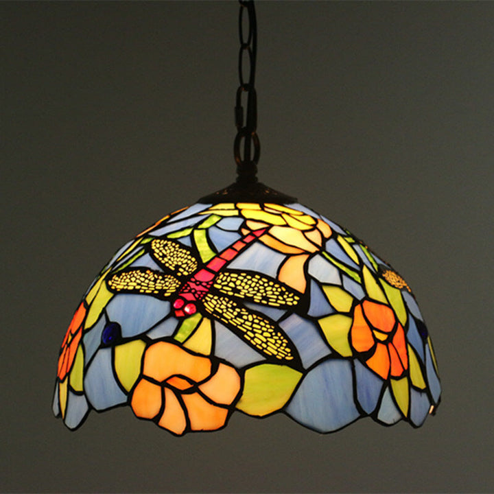 Cúpula de Vidrio Tiffany Europea con Vitral, Lámpara Colgante de 1 Luz 