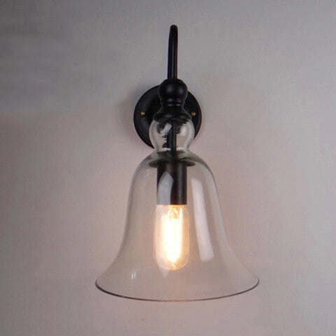 Vintage Industrial Clear Glass Bell 1-Light Wall Sconce Lamp