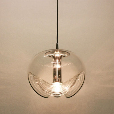 Vintage Clear Wave Glass Globe 1-Light Pendant Light