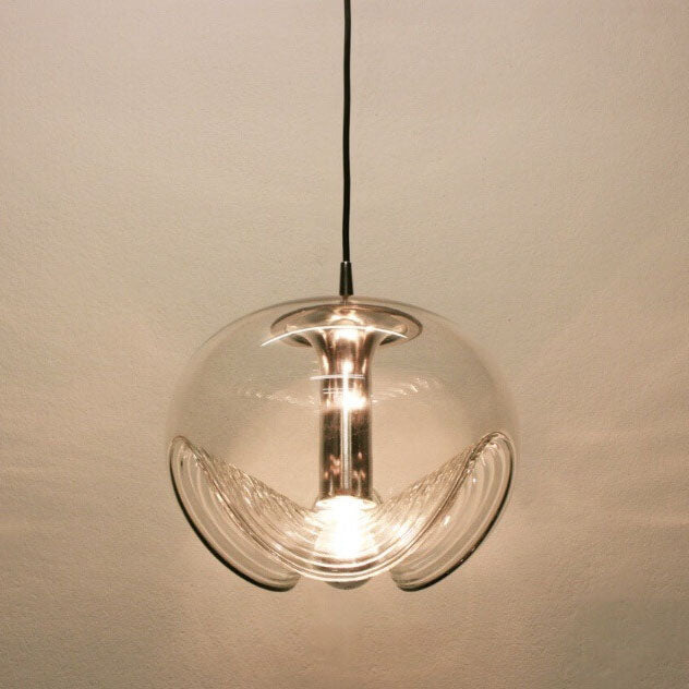 Vintage Clear Wave Glass Globe 1-Light Pendant Light