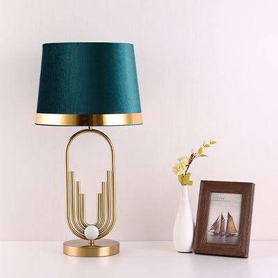 Modern Luxury Fabric Gold Oval Ring Base 1-Light Table Lamp