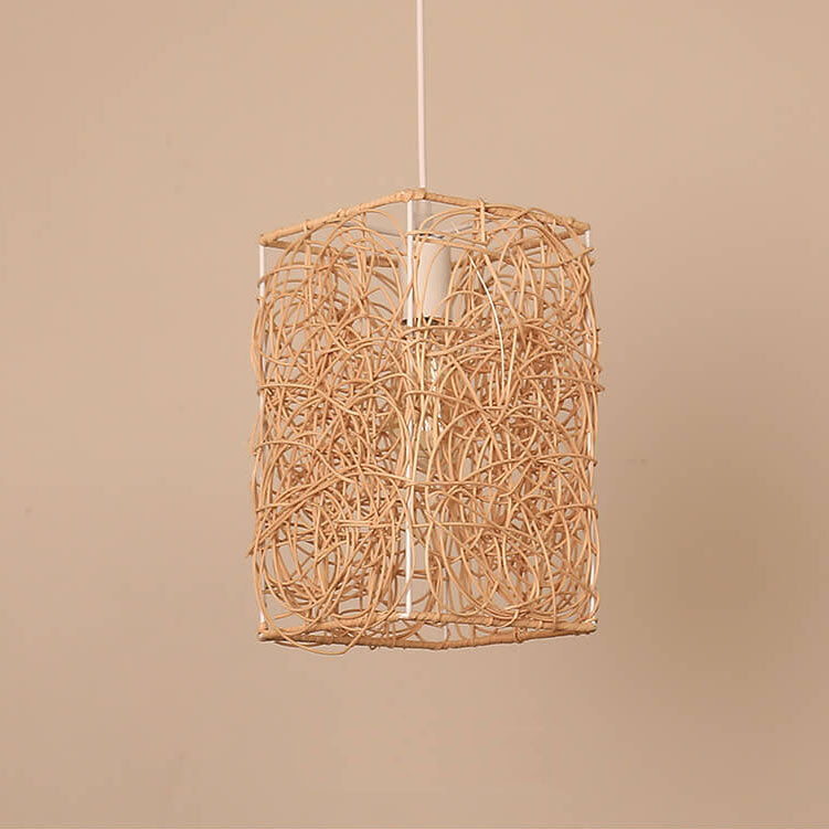 Vintage Rattan Weaving quadratische Form 1-Licht-Pendelleuchte 