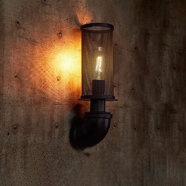Industrial Vintage Cylinder Pipe Metal Mesh 1-Light Wall Sconce Lamp