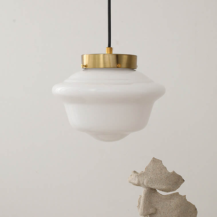 Suspension Luminaire Vintage en Verre Blanc Lait 1-Lumière 