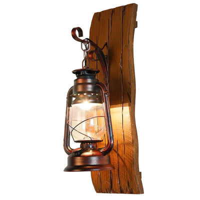 Vintage Petroleumlampe 1-Licht Wandleuchte aus massivem Holz 
