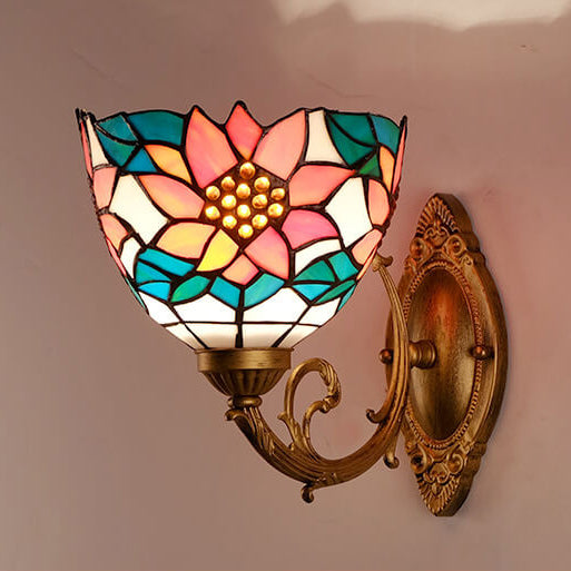 Tiffany Sunflower Stained  Glass Bowl Shade 1-Light Wall Sconce Lamp