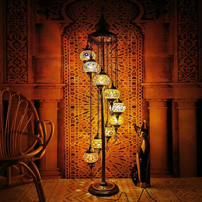 Retro Turkish Moroccan Globe 9-Light Standing Floor Lamp