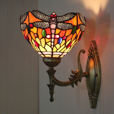 Tiffany Retro Dragonfly Glass 1-Light Wall Sconce Lamp