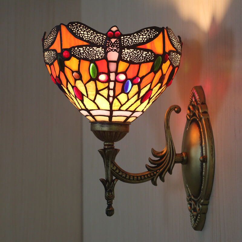 Lámpara de Aplique de Pared de 1 Luz con Vidrio de Libélula Retro Tiffany 