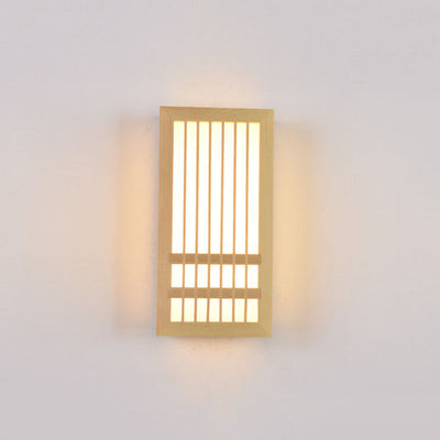 Einfache rechteckige 1-Licht-japanische Wandleuchte aus massivem Holz 