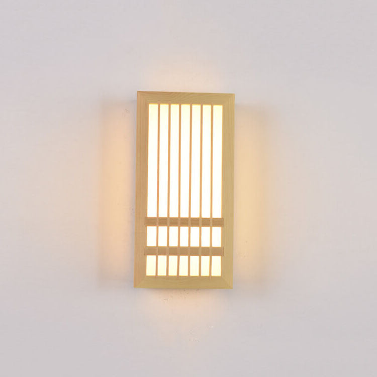 Simple Solid Wood Rectangular Dimmable 1-Light Japanese Wall Sconce Lamp