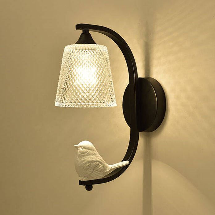Pantalla de vidrio simple moderna con pájaro de resina Lámpara de aplique de pared de 1 luz 