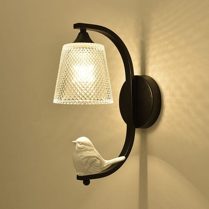 Modern Simple Glass Shade with Resin Bird 1-Light Wall Sconce Lamp
