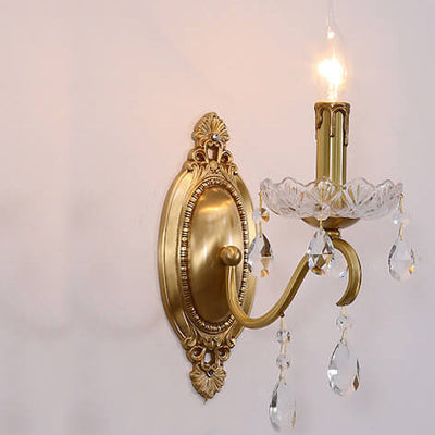 Französische Vintage Messing Kristall Kerzenschirm 1/2 Licht Wandleuchte 