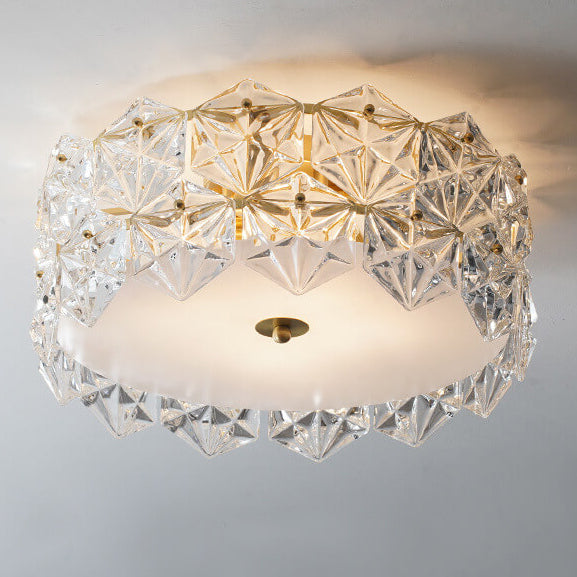 Modern Snowflake Glass Round Brass 4-Light Flush Mount Ceiling Light