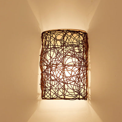 Rattan Weaving Half-Cylinder 1-Light Wall Sconce Lamp