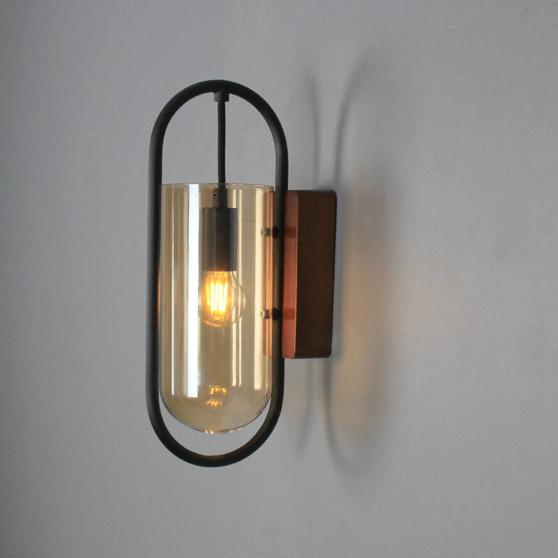 Vintage Ring Glass Wooden Chassis 1-Light Wall Sconce Lamp