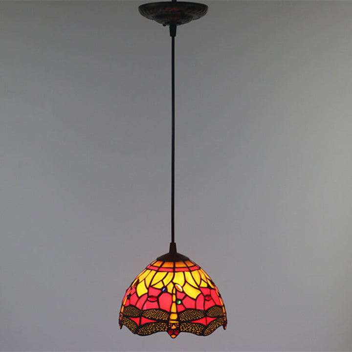 Europäische Tiffany Libelle Buntglas 1-Licht Pendelleuchte 