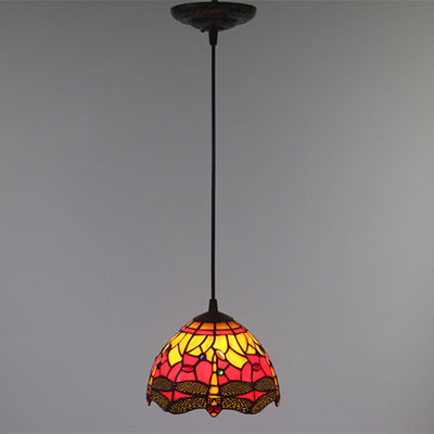 European Tiffany Dragonfly Stained Glass 1-Light Pendant Light