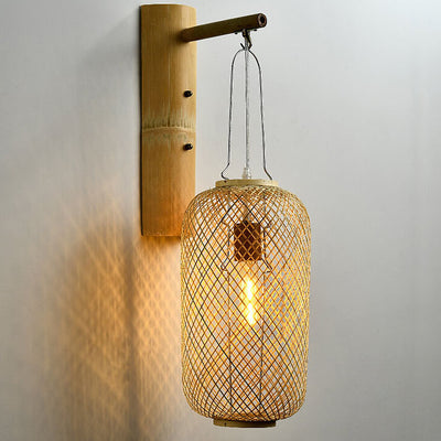 Modern Bamboo Weaving Column Lantern 1-Light  Wall Sconce Lamp