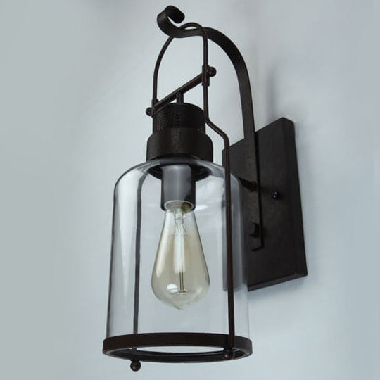 Industrial Iron Glass Jar 1-Light Wall Sconce Lamp