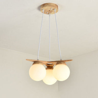 Modern Solid Wood Frosted Glass Ball 3/5 Light Chandelier