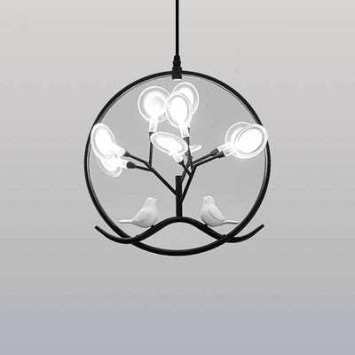 Nordic Metal Circular Bird Branch 9-Light Chandelier