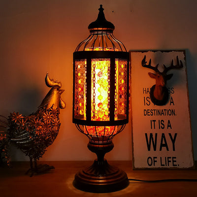 Vintage Turkish Stained Glass Lantern 1-Light Table Lamp