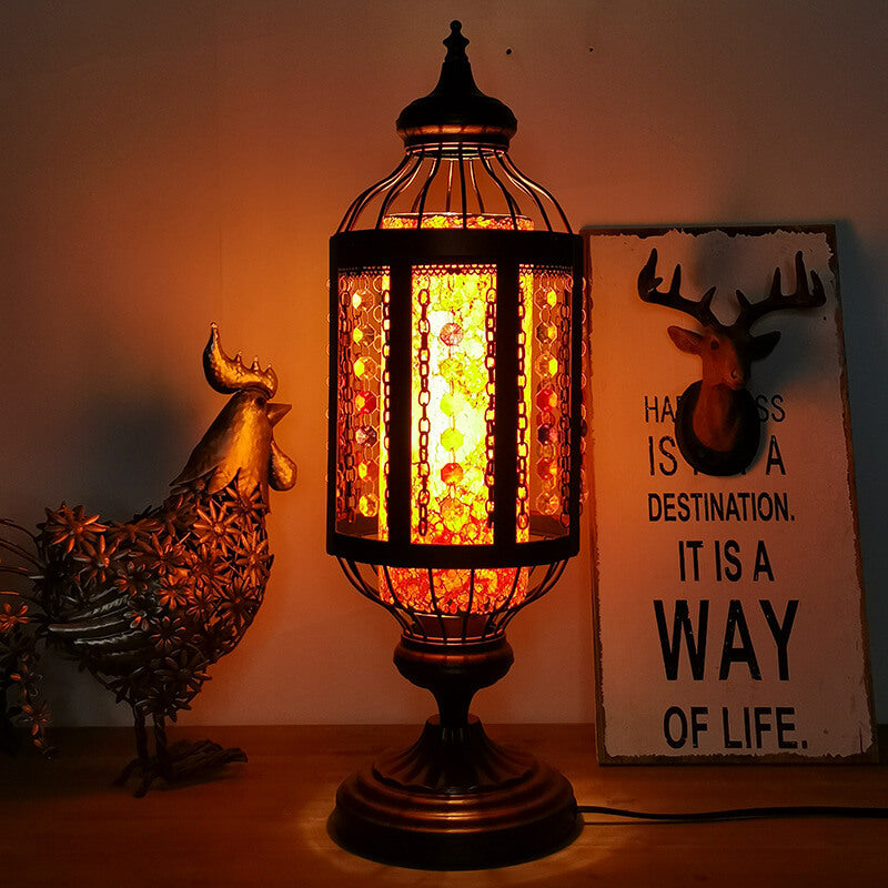 Vintage Turkish Stained Glass Lantern 1-Light Table Lamp