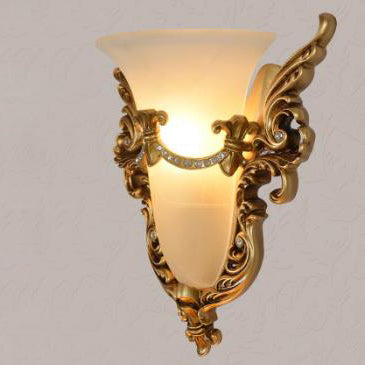 European Retro Flared Carving Resin 1-Light Wall Sconce Lamp