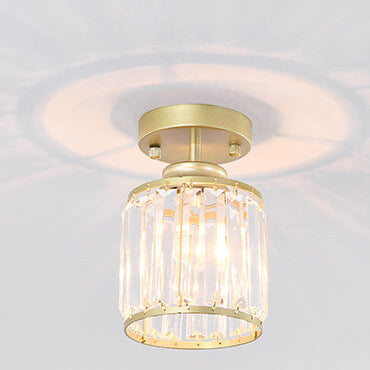 Modern Iron Crystal Cylindrical 1-Light Semi-Flush Mount Ceiling Light