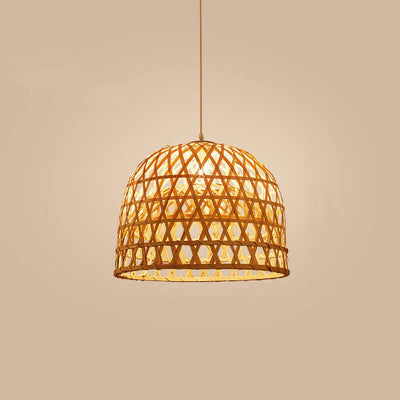 Modern Bamboo Weaving Dome Shape 1-Light Pendant Light