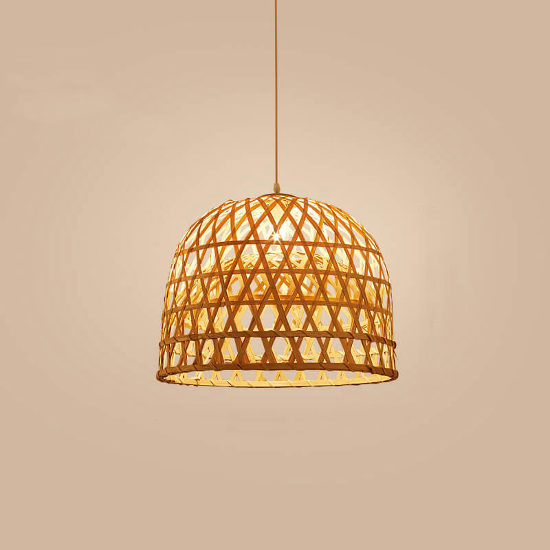 Modern Bamboo Weaving Dome Shape 1-Light Pendant Light